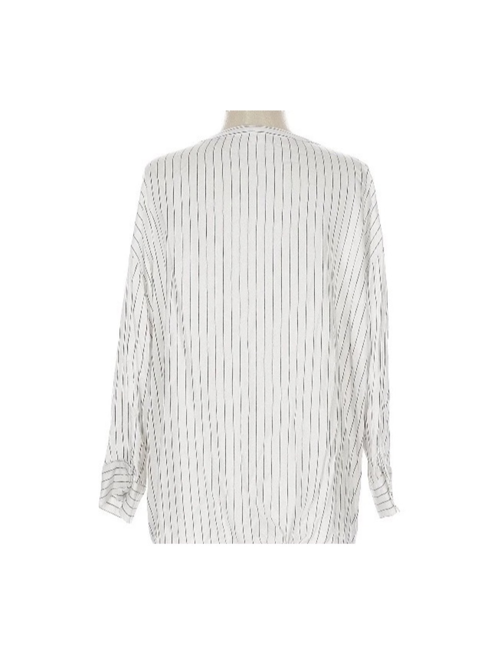 LOFT Lounge White Soft Viscose Popover Tunic V Neck Long Sleeve Blouse Striped L - Picture 4 of 10